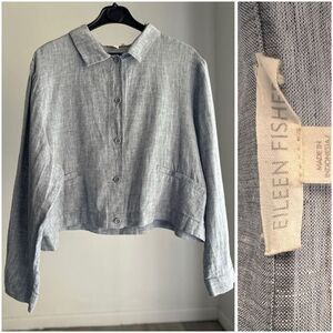 Eileen Fisher Womens Chambray 100% Linen Lightweight Jacket L $238 EUC